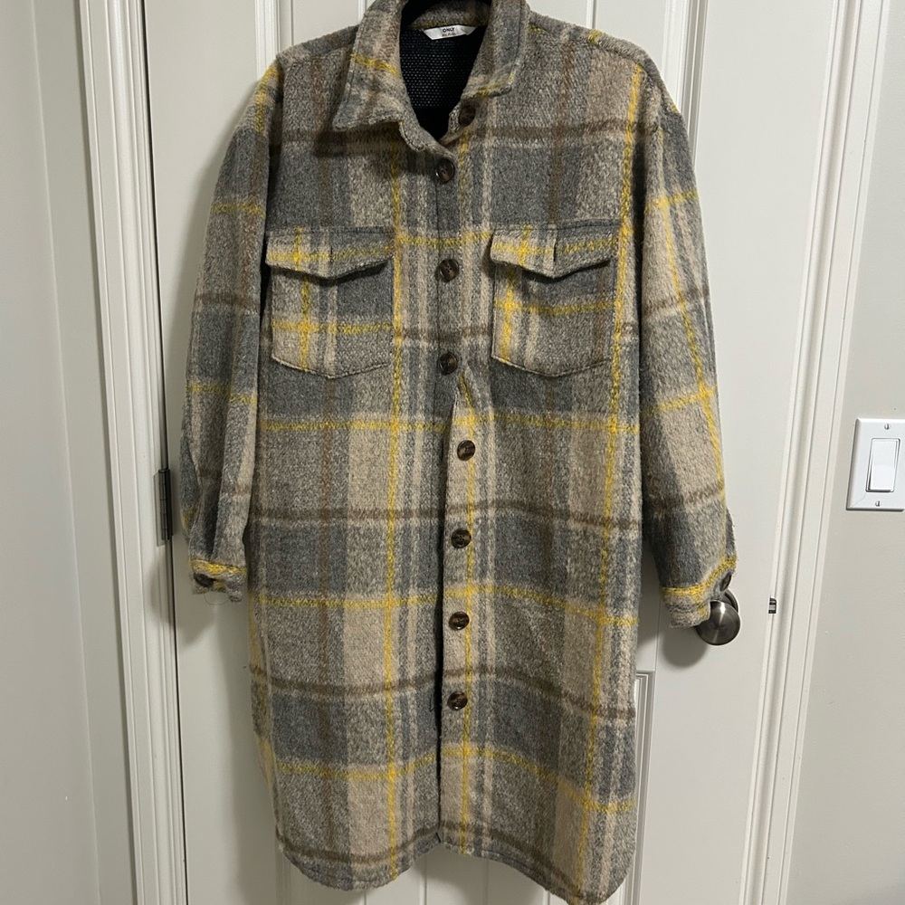 Only Plaid Shacket Yellow and Gray